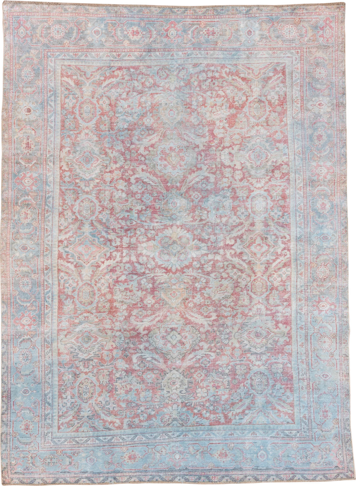 7' x 10' one-of-a-kind handmade vintage Mahal large size rug. Color palette: dark gray, gainsboro, gray, light blue