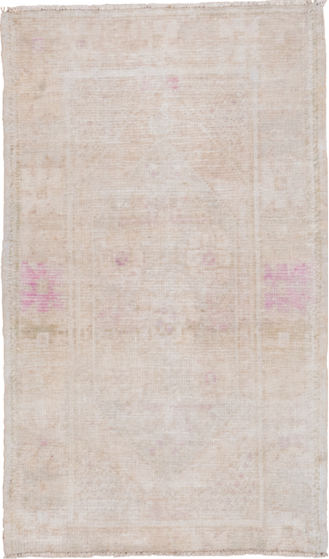 2' x 4' one-of-a-kind handmade vintage Oushak small size rug. Color palette: brown, gainsboro, gray, light gray, linen