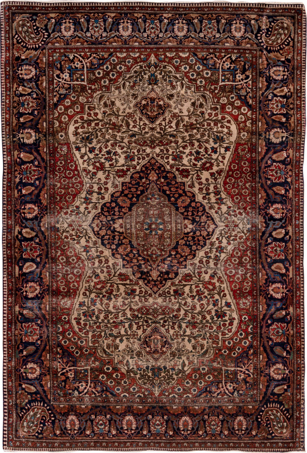 4' x 6' one-of-a-kind handmade vintage Mohtasham Kashan small size rug. Color palette: black, brown, gray, off-white, pink