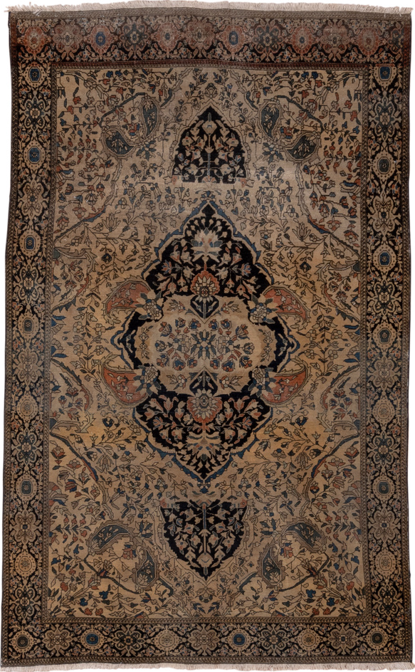 4' x 6' one-of-a-kind handmade vintage Far.Sarouk small size rug. Color palette: gray, brown, black, light gray, off-white