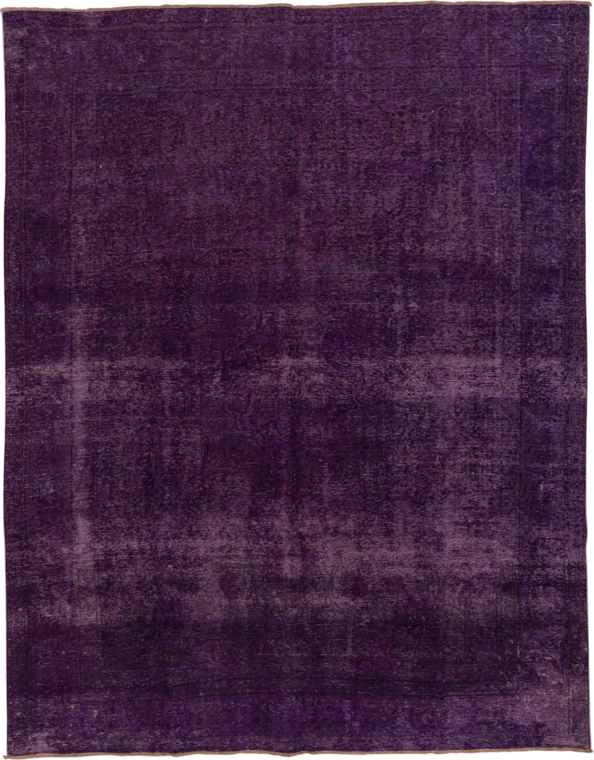 8' x 11' one-of-a-kind handmade vintage Overdyed large size rug. Color palette: gray, off-white, pink, snow, white