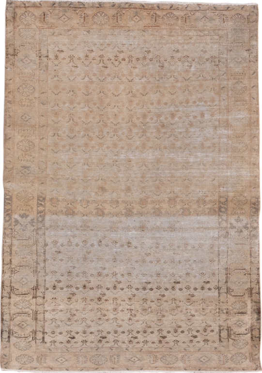 3' x 5' one-of-a-kind handmade vintage Sivas small size rug. Color palette: brown, gray, light gray, off-white, pink, white