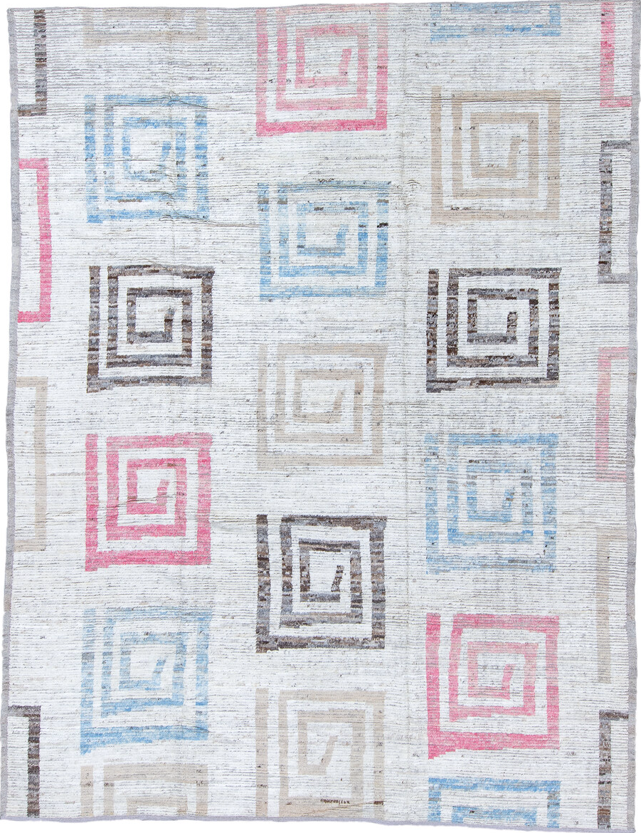 9' x 12' one-of-a-kind handmade vintage Tulu large size rug. Color palette: black, dark gray, gainsboro, gray, light blue