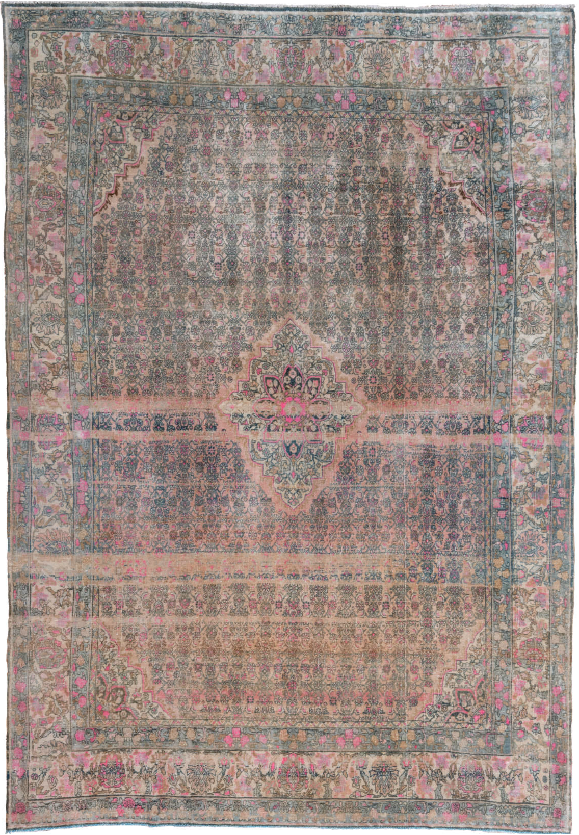 7' x 10' one-of-a-kind handmade vintage Bidjar large size rug. Color palette: blue, brown, dark gray, dim gray, gray