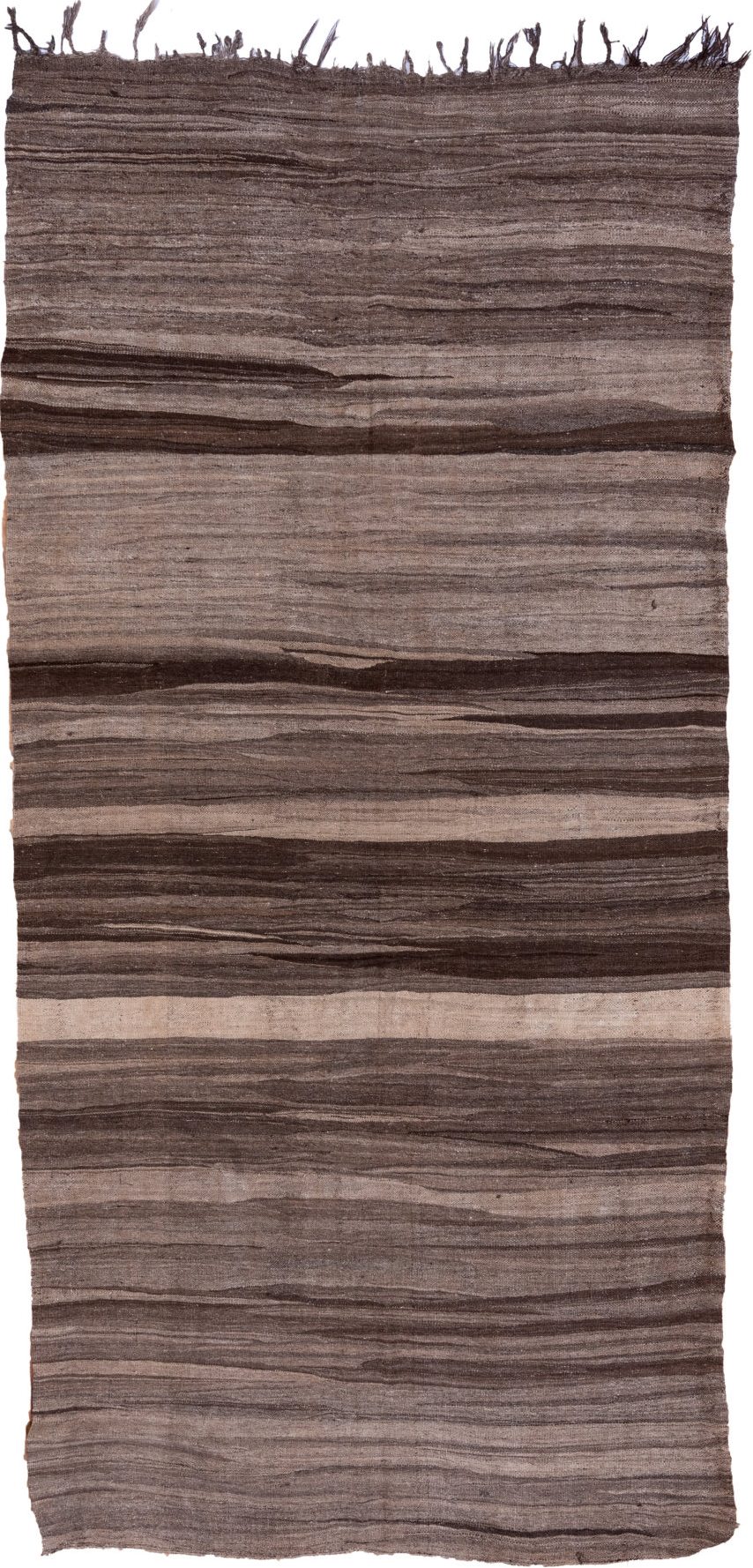 5' x 10' one-of-a-kind handmade vintage Kilim medium size rug. Color palette: brown, gray, light gray, pink