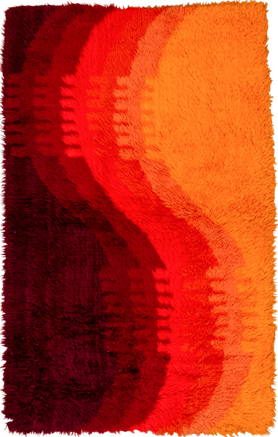 3' x 5' one-of-a-kind handmade vintage  small size rug. Color palette: brown, red, pink, orange, maroon, dark red