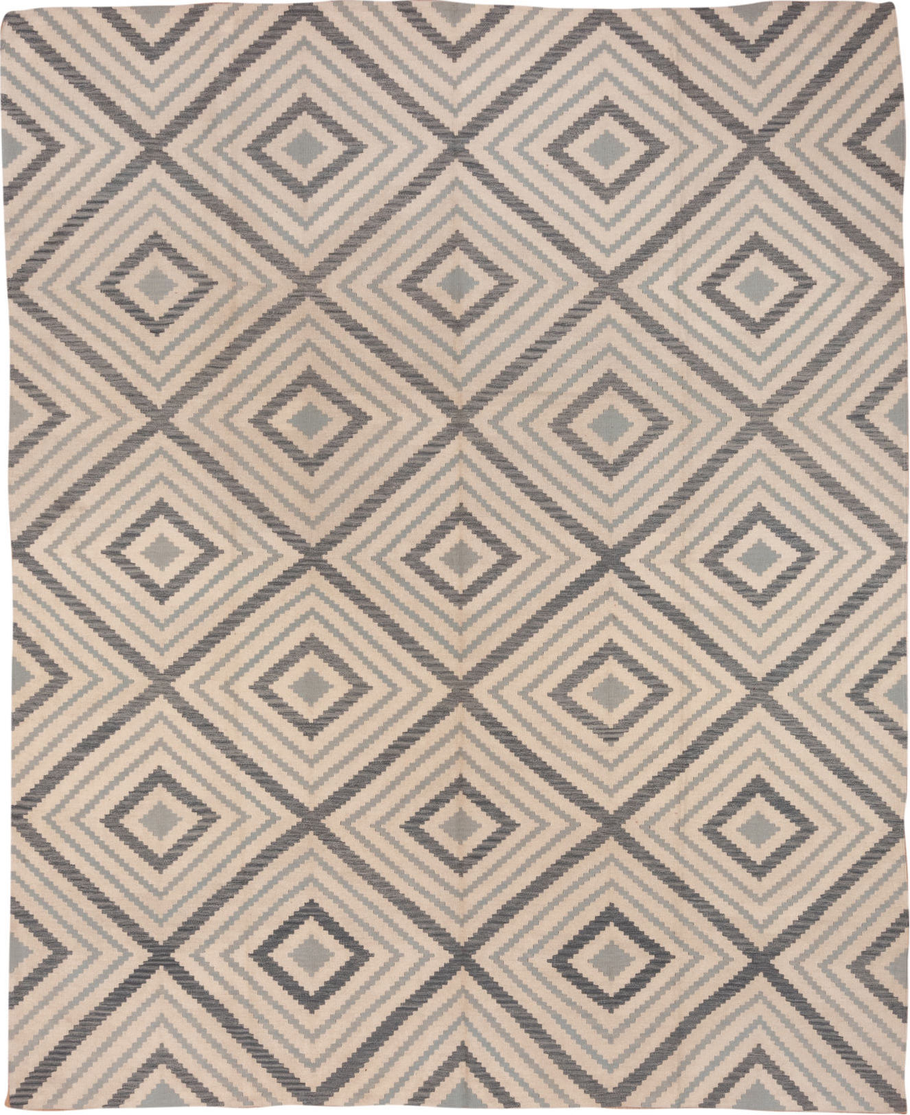 10' x 12' one-of-a-kind handmade vintage Kilim large size rug. Color palette: brown, dim gray, gray, light gray, off-white