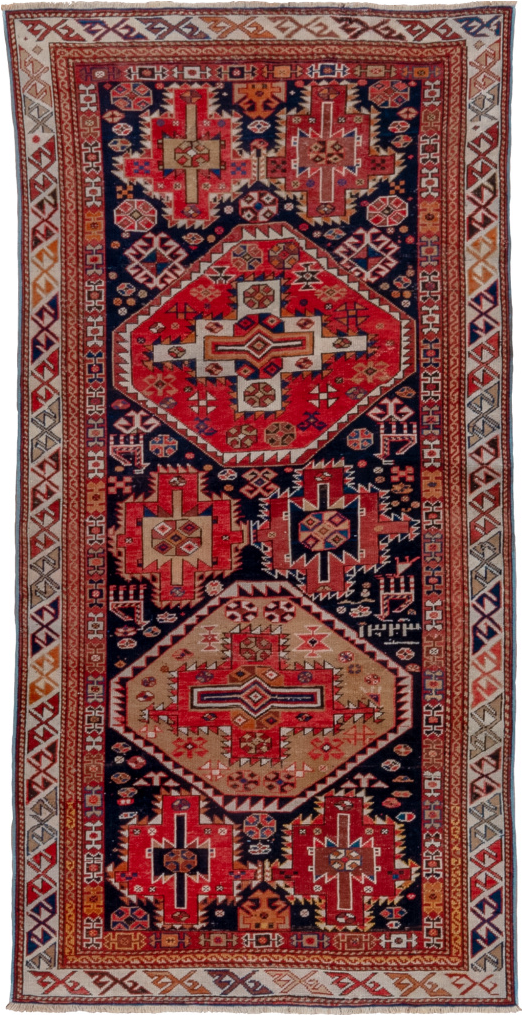 3' x 6' one-of-a-kind handmade vintage Shirvan runner rug. Color palette: brown, dim gray, gray, light slate gray, pink, red