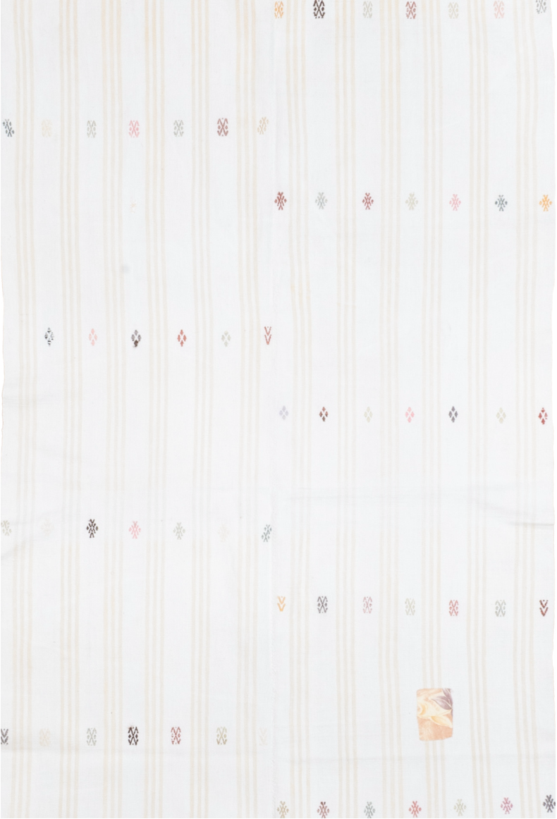 4' x 7' one-of-a-kind handmade vintage Flatweave rug. Color palette: azure, dark gray, gainsboro, gray, lavender blush