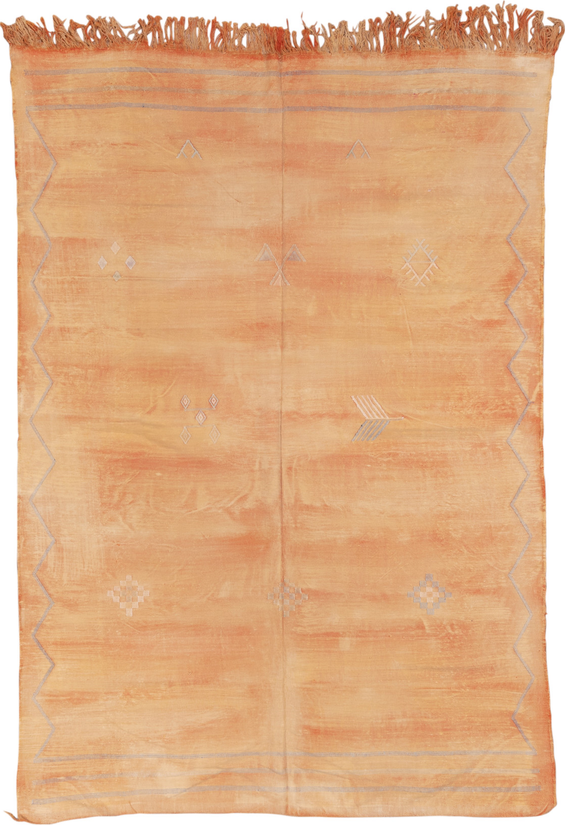 6' x 8' one-of-a-kind handmade vintage Cactus Kilim medium size rug. Color palette: brown, orange, pink, yellow, off-white