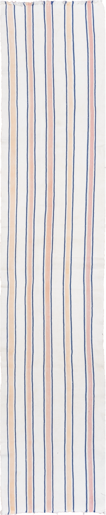 2' x 11' one-of-a-kind handmade vintage Flatweave runner rug. Color palette: blue, brown, gainsboro, gray, lavender blush