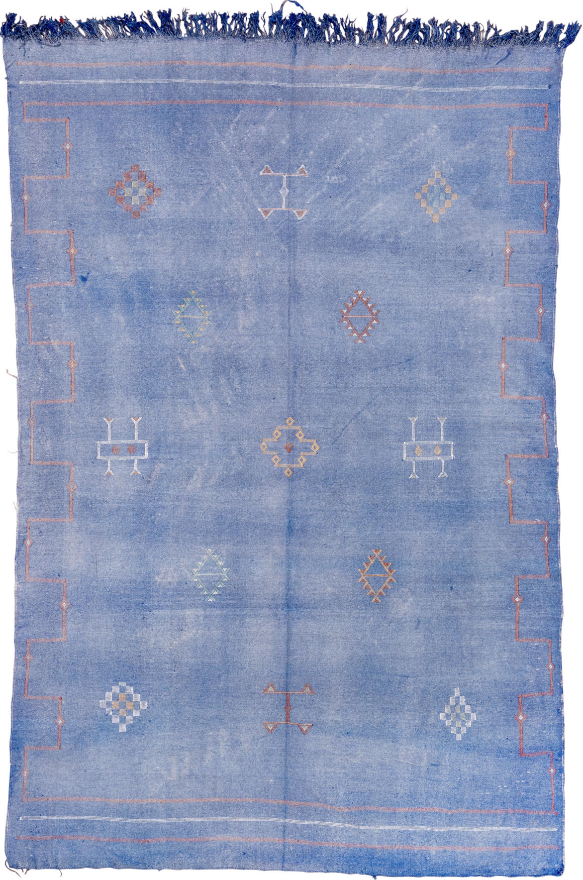 6' x 9' one-of-a-kind handmade vintage Cactus Kilim medium size rug. Color palette: light blue, gray, off-white, brown