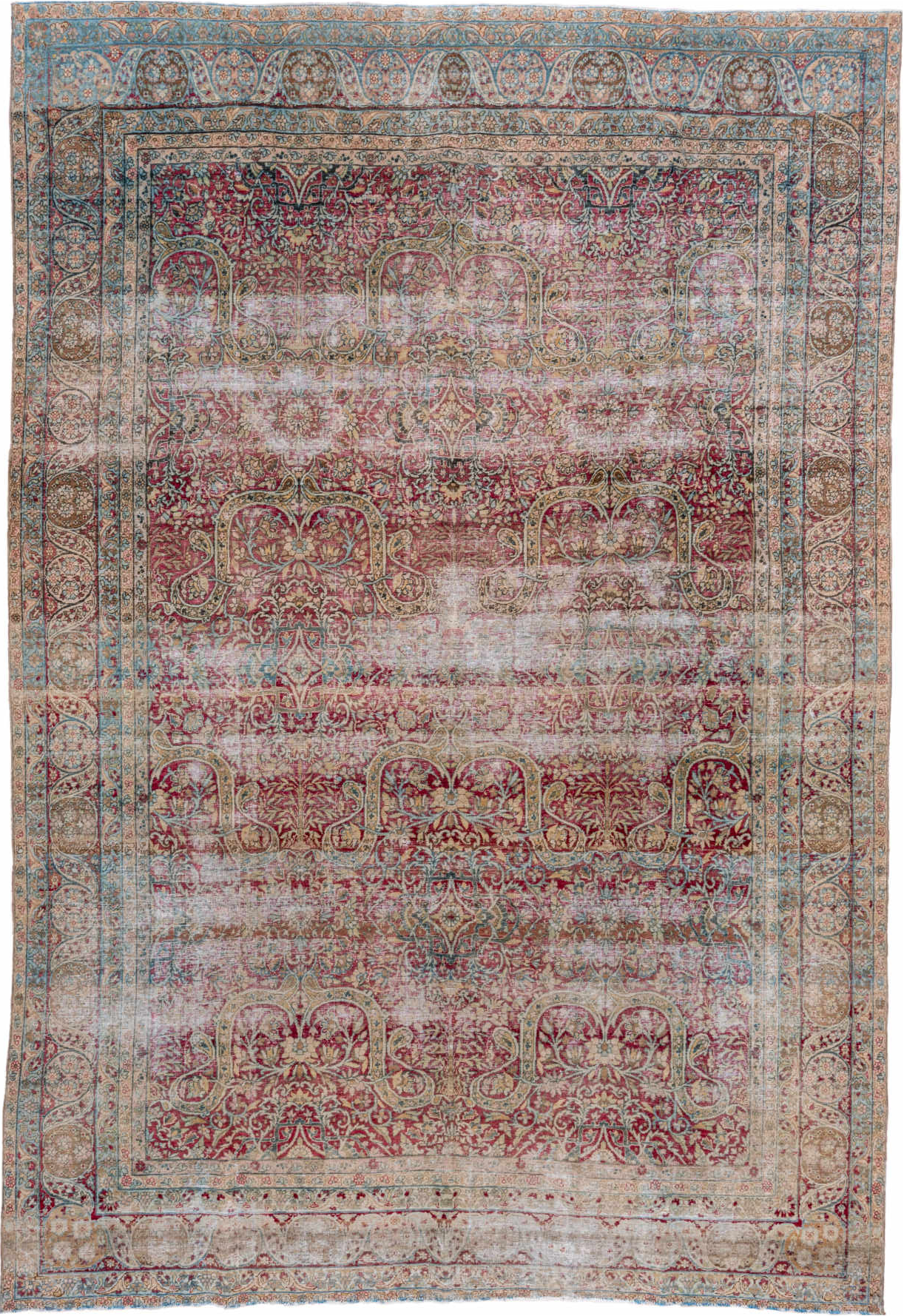 8' x 12' one-of-a-kind handmade vintage Lavar large size rug. Color palette: black, blue, brown, charcoal, dark gray