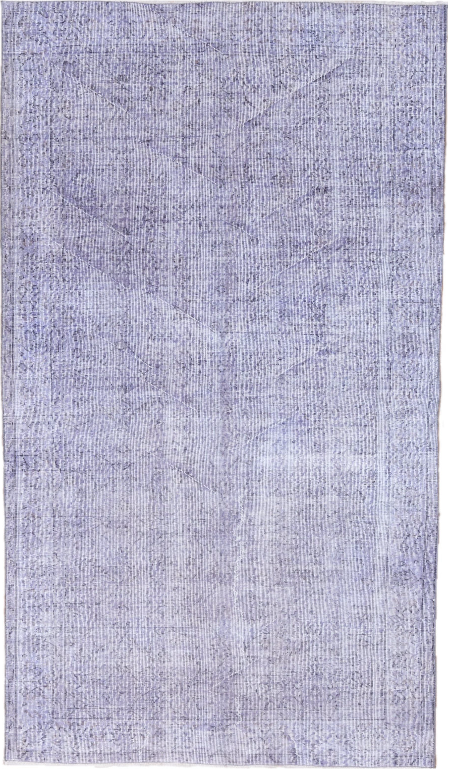 5' x 8' one-of-a-kind handmade vintage Overdyed medium size rug. Color palette: blue, gray, lavender, light blue, light gray