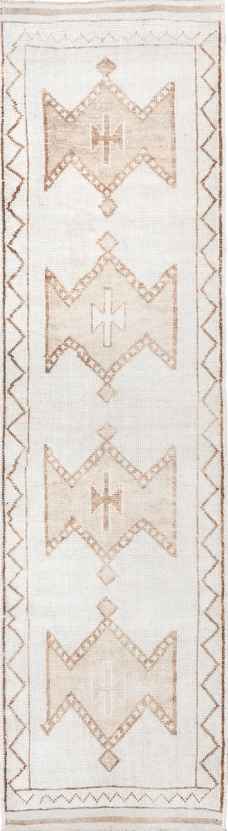 3' x 11' one-of-a-kind handmade vintage Kars runner rug. Color palette: light gray, off-white, gray, brown, pink, gainsboro