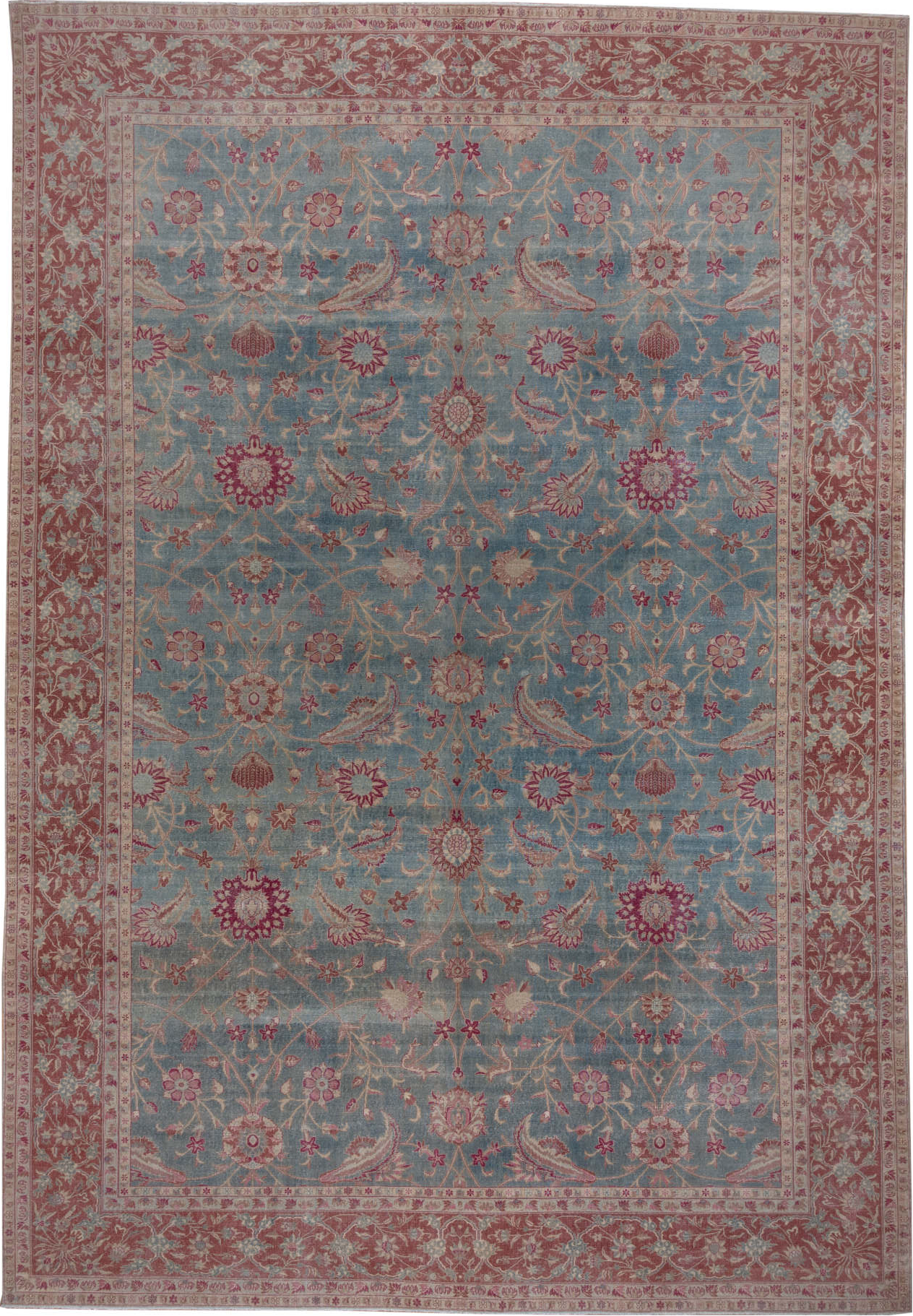 11' x 17' one-of-a-kind handmade vintage Sivas oversize rug. Color palette: blue, brown, dim gray, gray, light blue
