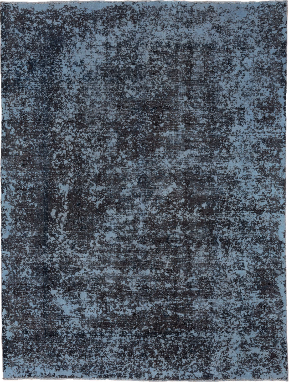 9' x 12' one-of-a-kind handmade vintage Overdyed large size rug. Color palette: black, blue, gray, light slate gray
