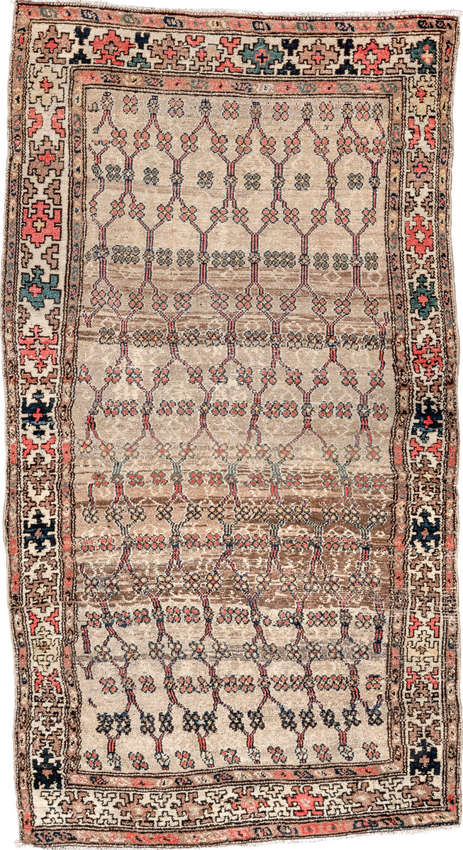 3' x 6' one-of-a-kind handmade vintage Hamadan small size rug. Color palette: off-white, orange, brown, black, gray, red
