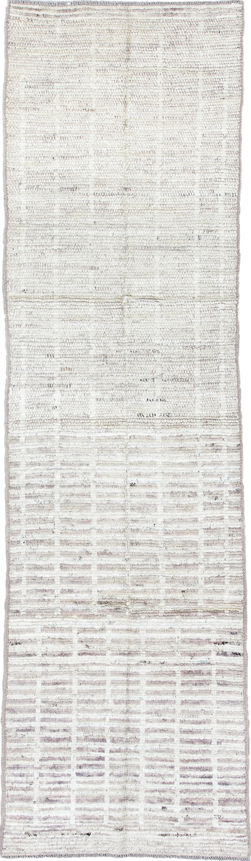 2' x 9' one-of-a-kind handmade vintage Tulu runner rug. Color palette: blue, dark gray, gainsboro, gray, light blue