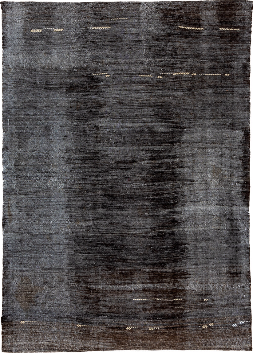6' x 9' one-of-a-kind handmade vintage Kilim medium size rug. Color palette: gray, blue, light gray, black, dark gray