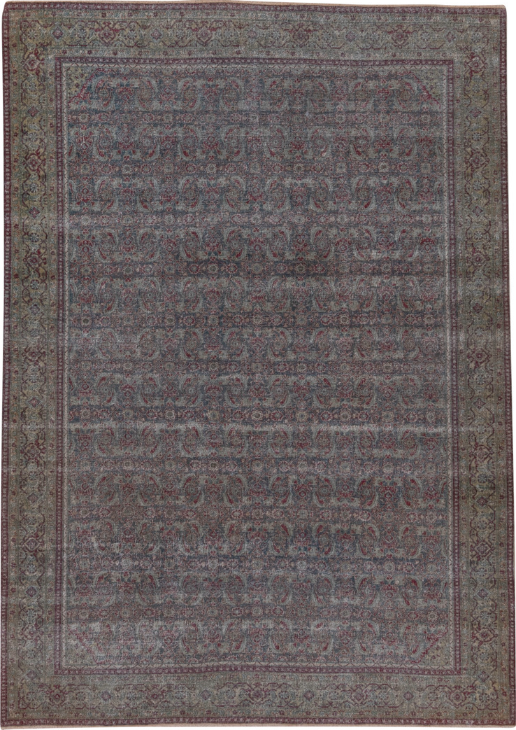 4' x 6' one-of-a-kind handmade vintage Tabriz small size rug. Color palette: gray, black, brown, light gray, off-white