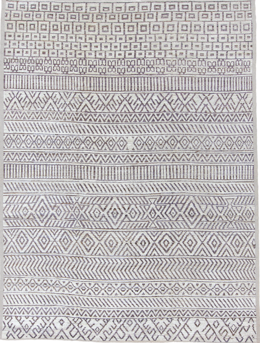 9' x 12' one-of-a-kind handmade vintage Tulu large size rug. Color palette: black, dark gray, gainsboro, gray, light gray