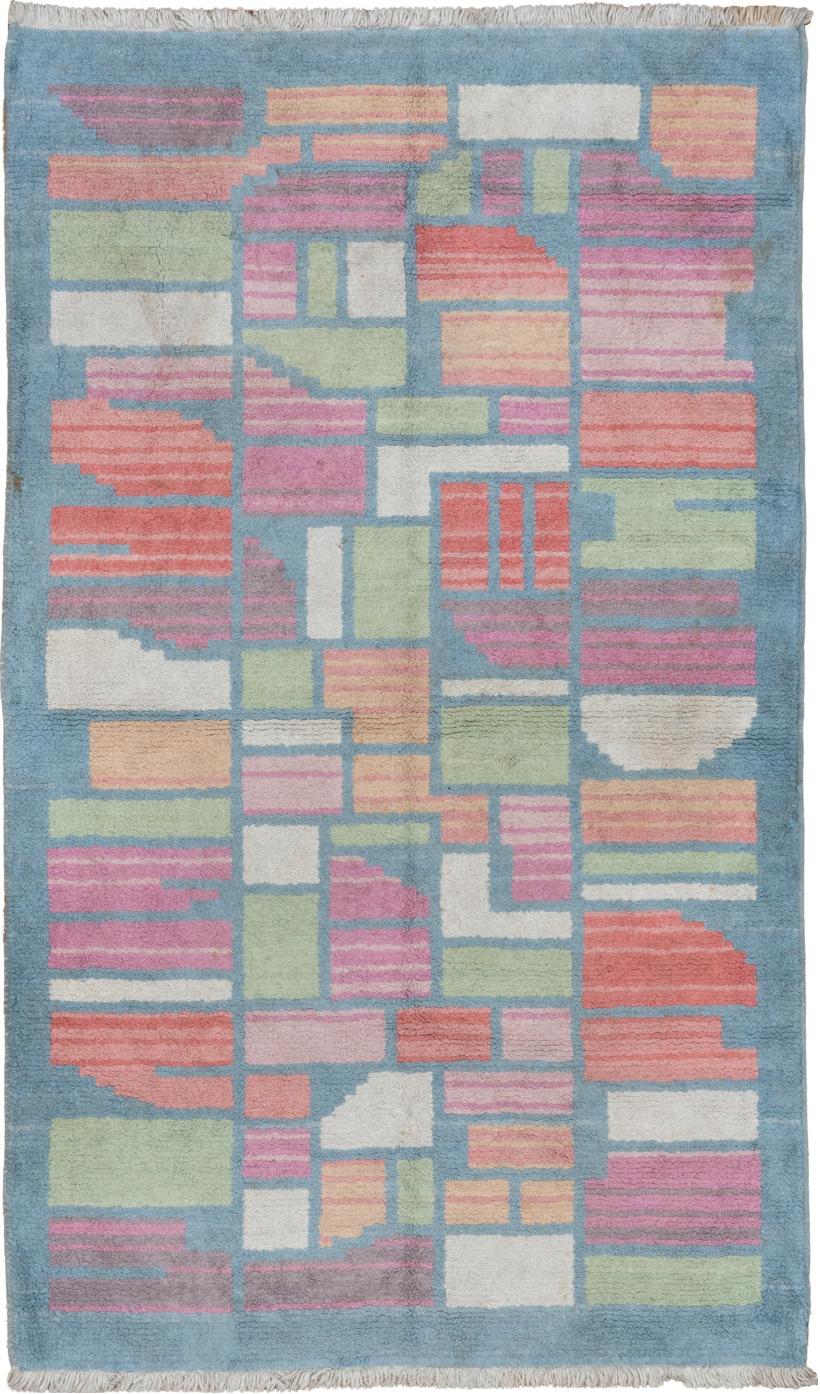 3' x 5' one-of-a-kind handmade vintage Cotton Agra small size rug. Color palette: blue, dark gray, gainsboro, gray