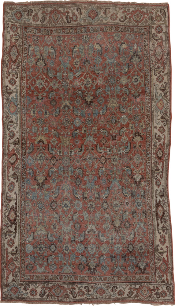 4' x 6' one-of-a-kind handmade vintage Kurd small size rug. Color palette: brown, dim gray, gray, light gray, pink, red