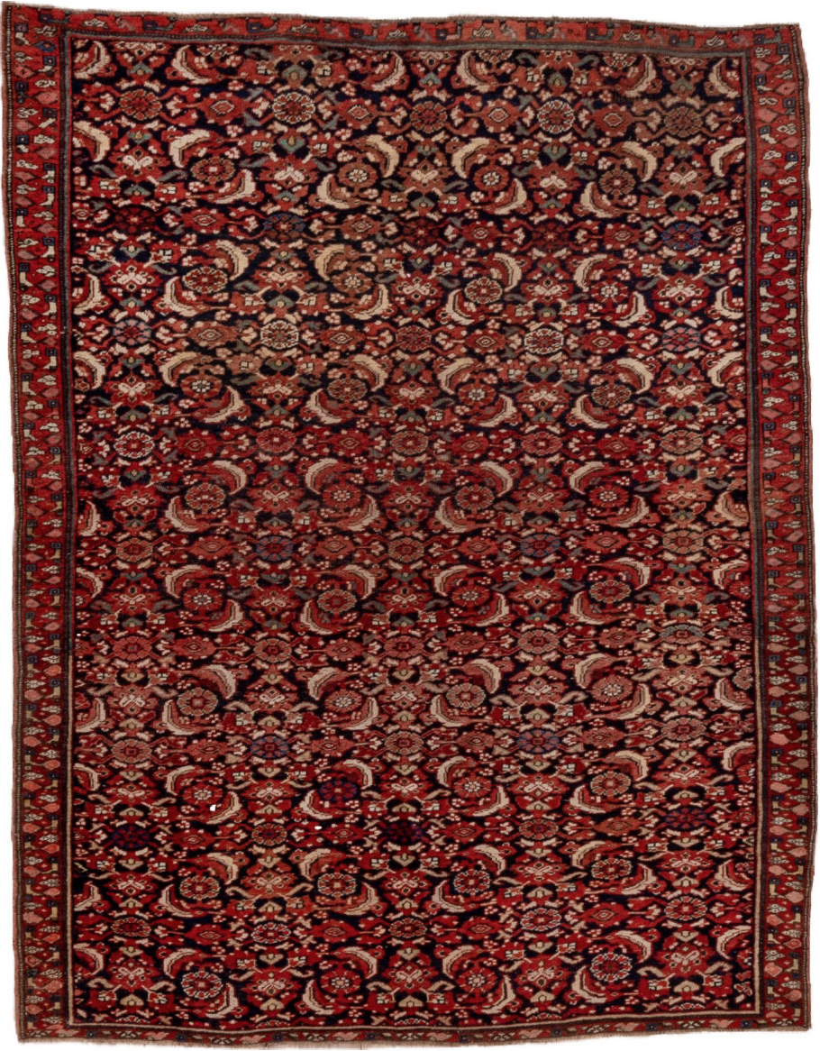 4' x 6' one-of-a-kind handmade vintage Bidjar small size rug. Color palette: brown, pink, red