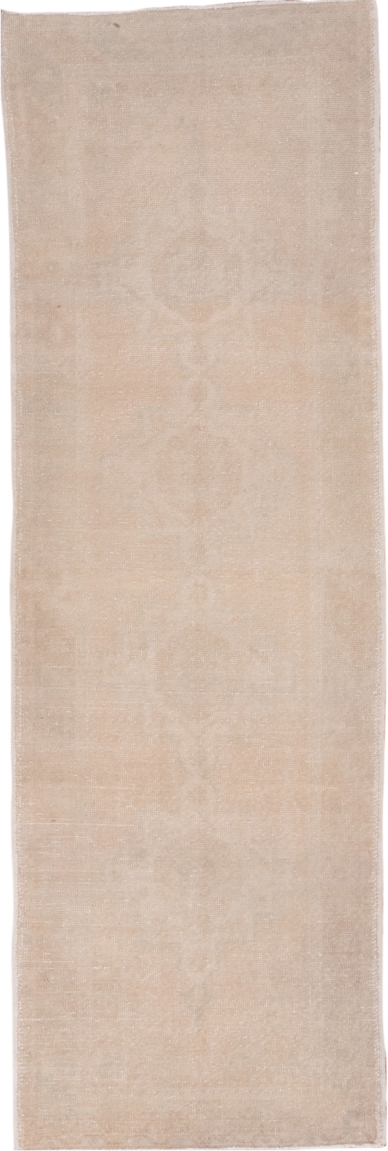 3' x 9' one-of-a-kind handmade vintage Oushak runner rug. Color palette: brown, gray, light gray, linen, off-white, orange