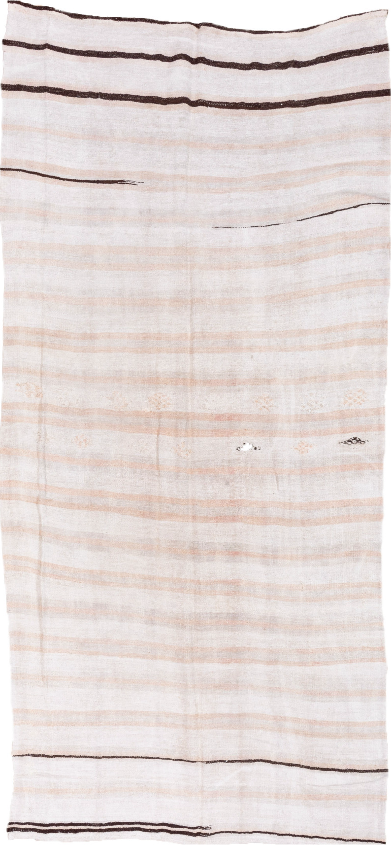 6' x 12' one-of-a-kind handmade vintage Hemp Kilim large size rug. Color palette: brown, gainsboro, gray, light gray, linen