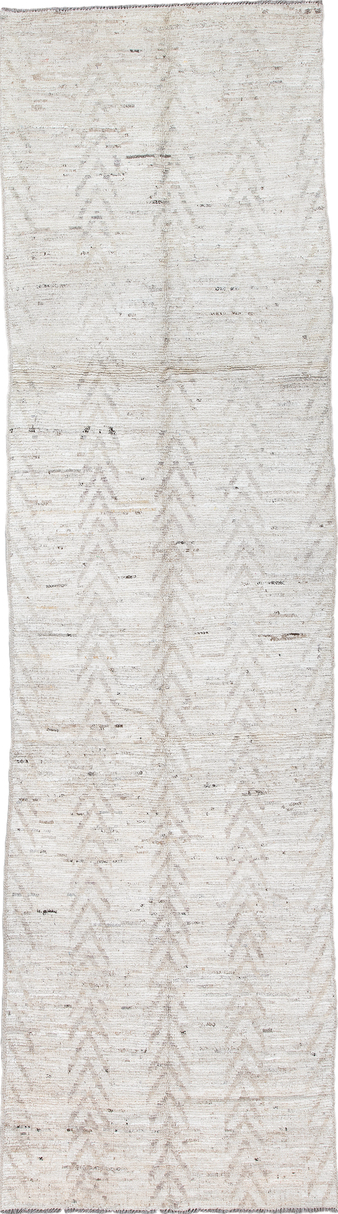 3' x 11' one-of-a-kind handmade vintage Tulu runner rug. Color palette: dark gray, gainsboro, gray, light blue, light gray