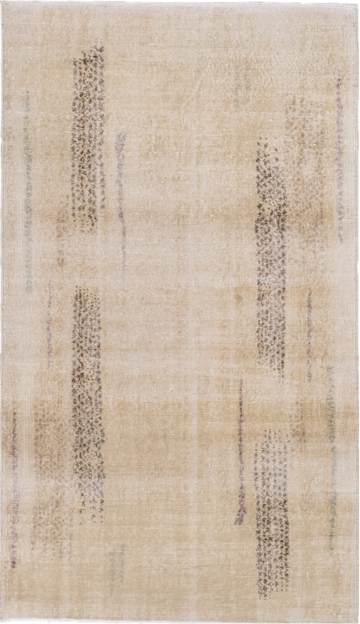 3' x 6' one-of-a-kind handmade vintage Oushak small size rug. Color palette: brown, gray, light gray, linen, off-white