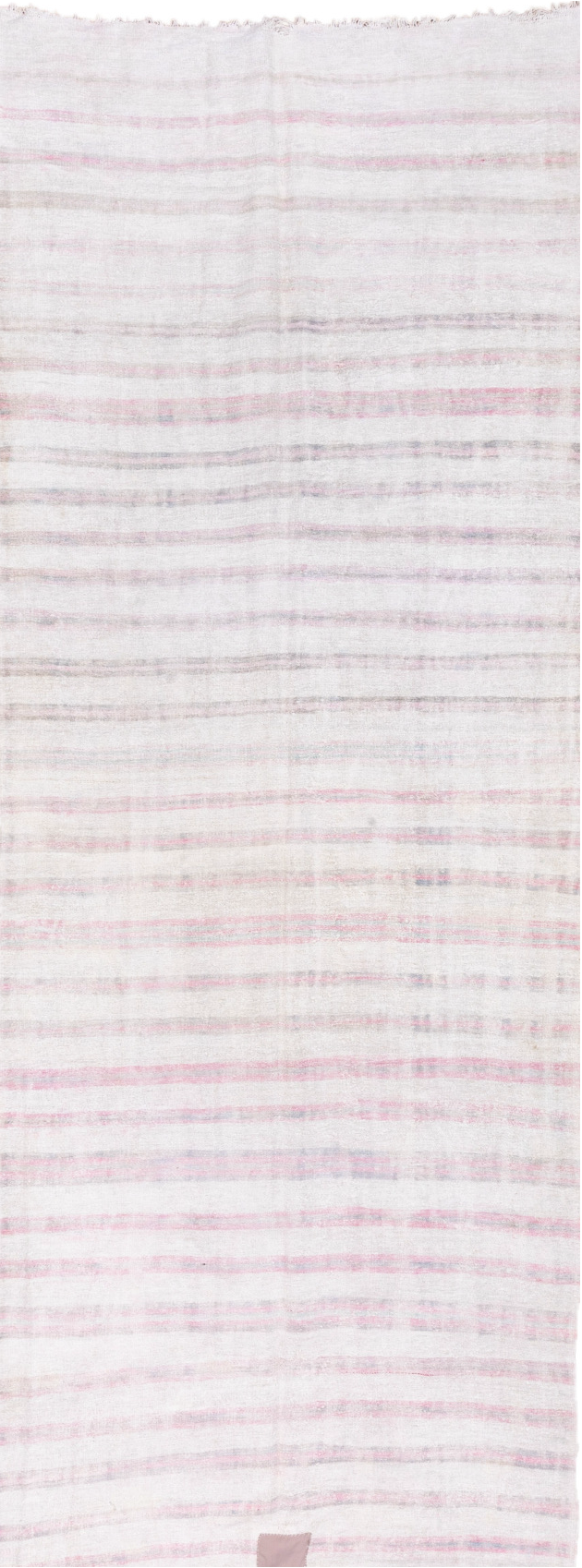 5' x 14' one-of-a-kind handmade vintage Hemp Kilim rug. Color palette: gainsboro, gray, lavender blush, light gray, linen