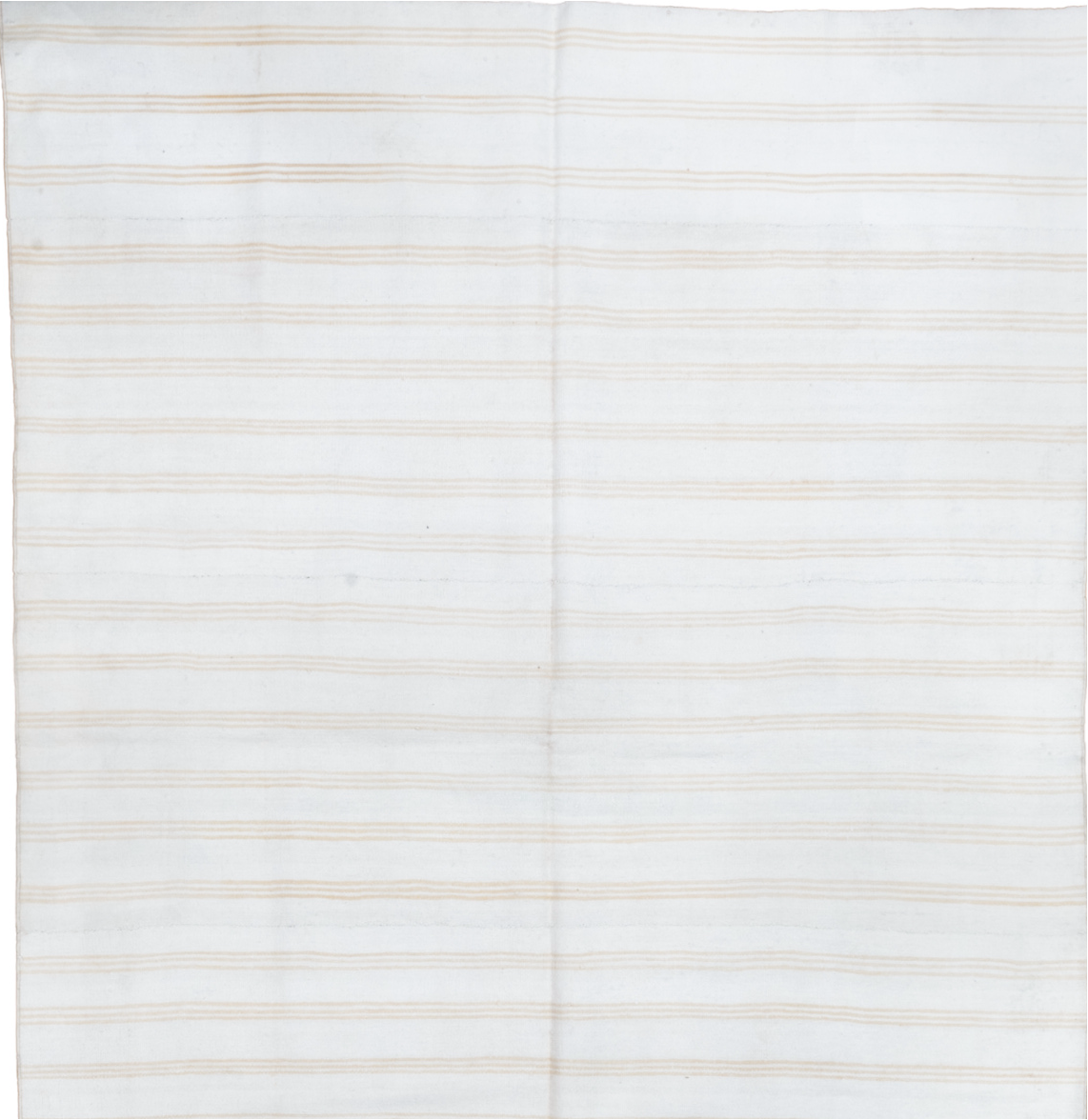 6' x 8' one-of-a-kind handmade vintage Flatweave medium size rug. Color palette: off-white, gray, light blue, light gray