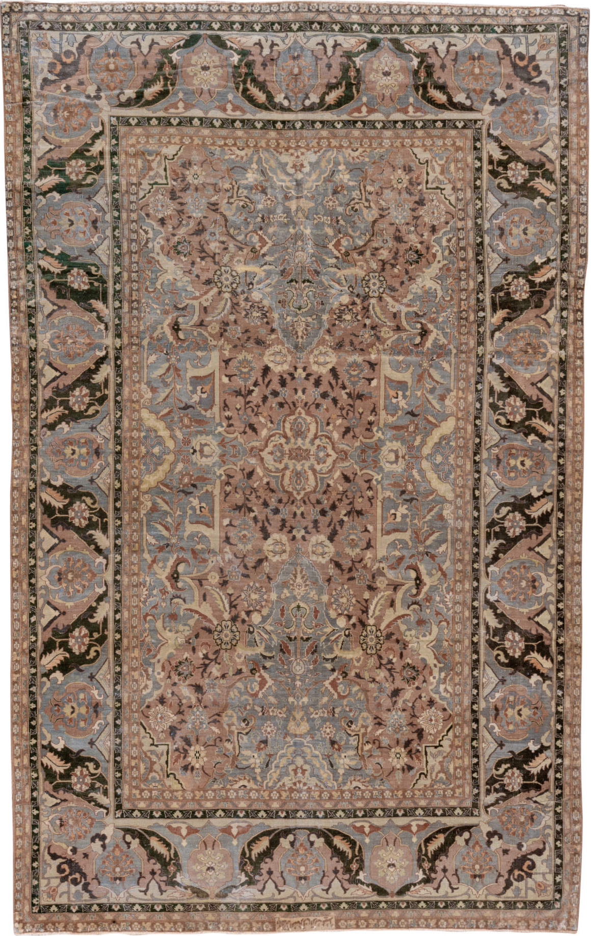 6' x 10' one-of-a-kind handmade vintage Polonase large size rug. Color palette: black, brown, dim gray, gray, light blue