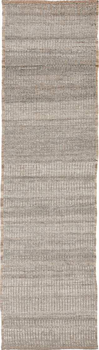 2' x 10' one-of-a-kind handmade vintage Tulu runner rug. Color palette: gray, light gray, off-white, silver