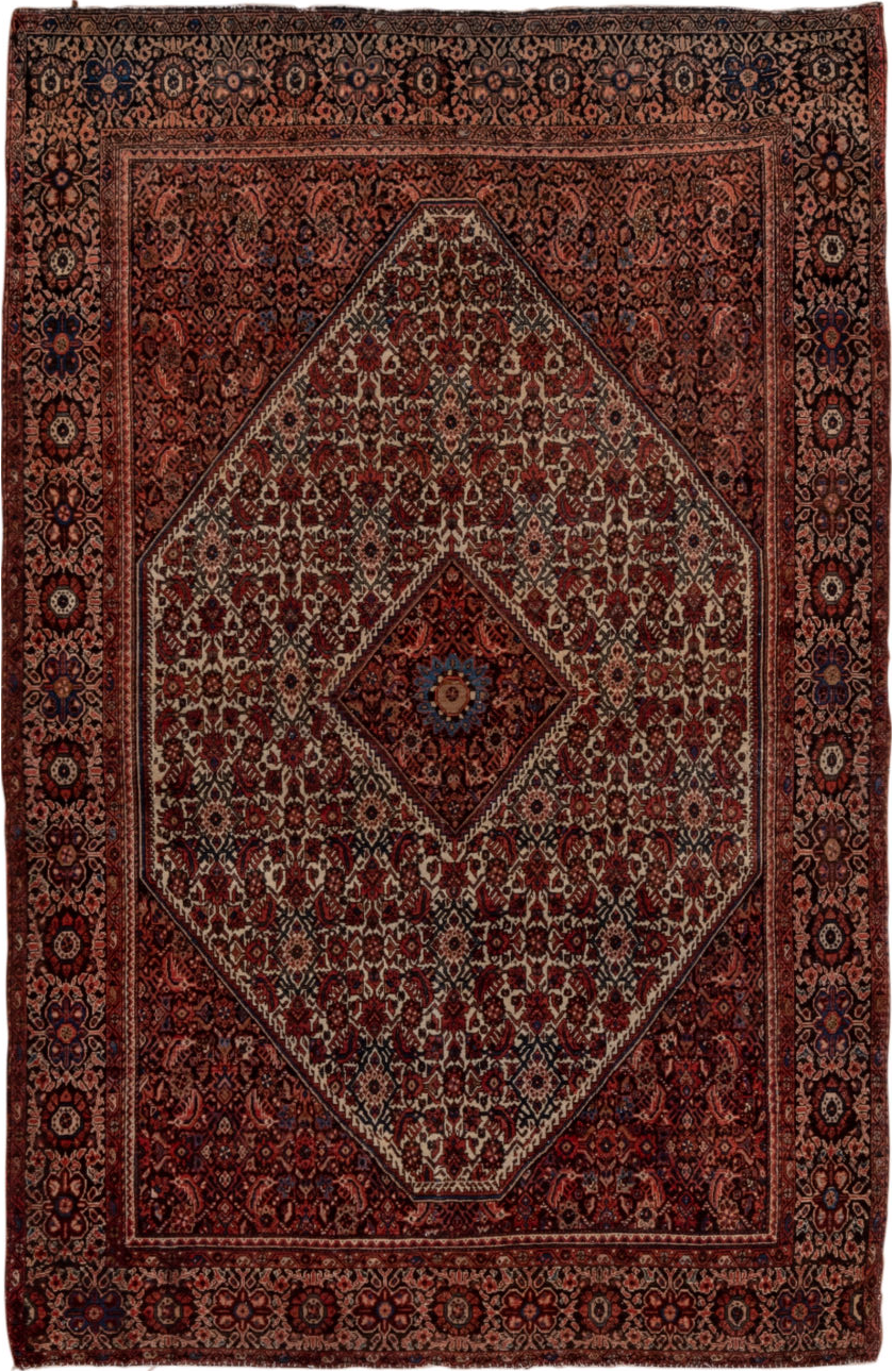 4' x 6' one-of-a-kind handmade vintage Far.Sarouk small size rug. Color palette: black, brown, gray, pink, red