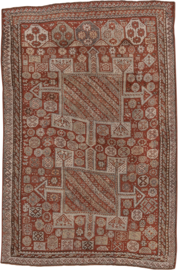 4' x 7' one-of-a-kind handmade vintage Kurd rug. Color palette: brown, gray, off-white, pink, snow, white, whitesmoke