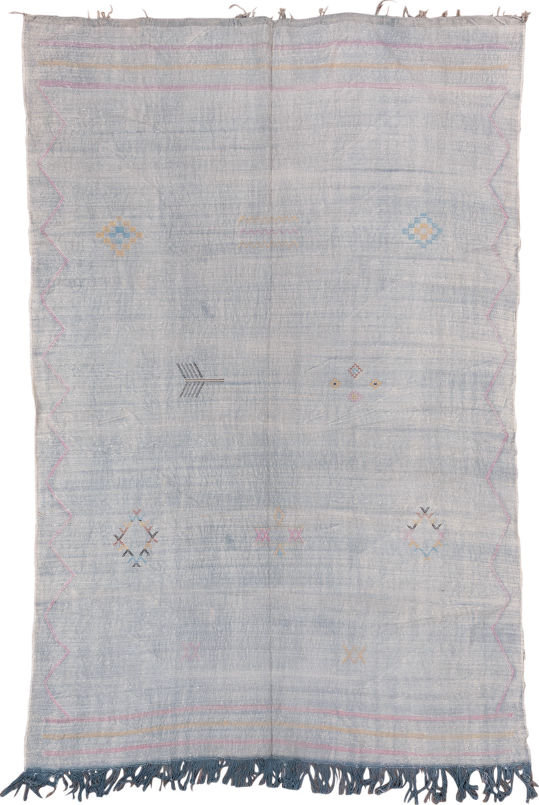 6' x 9' one-of-a-kind handmade vintage Cactus Kilim medium size rug. Color palette: off-white, gray, blue, pink, light gray
