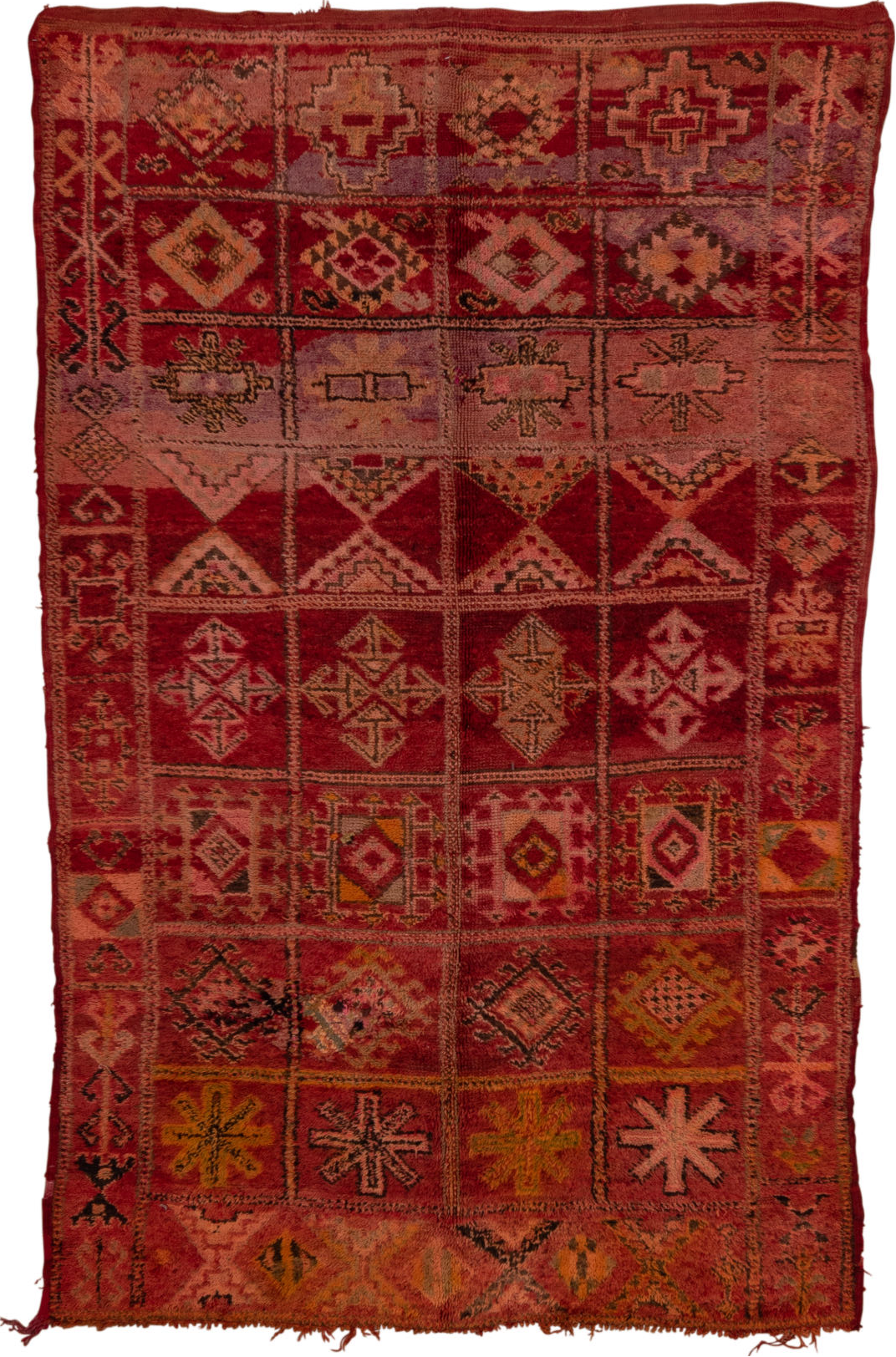 5' x 9' one-of-a-kind handmade vintage Moroccan medium size rug. Color palette: brown, gray, light gray, off-white, pink