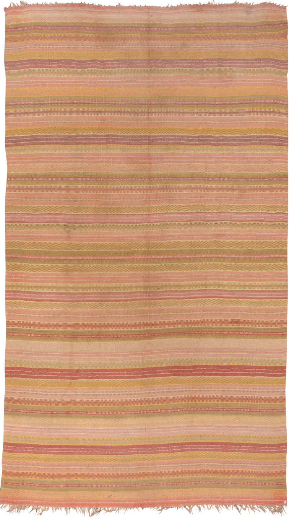 7' x 13' one-of-a-kind handmade vintage Kilim large size rug. Color palette: brown, burlywood, gray, light gray, off-white