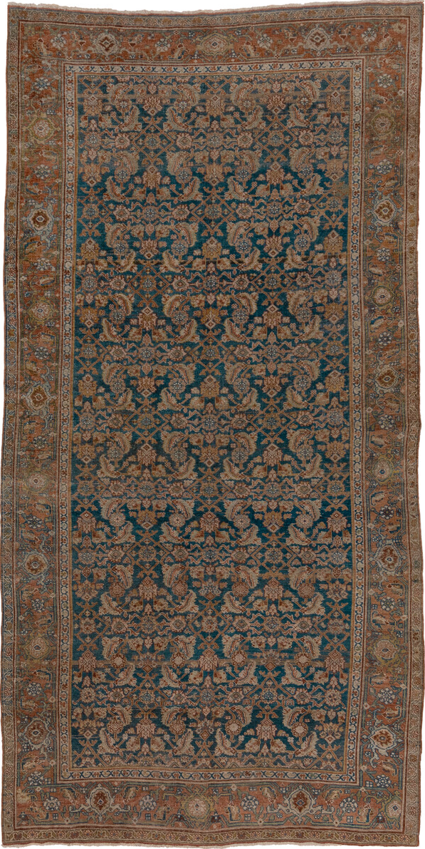 5' x 11' one-of-a-kind handmade vintage Bidjar rug. Color palette: gray, black, brown, blue, charcoal, dim gray