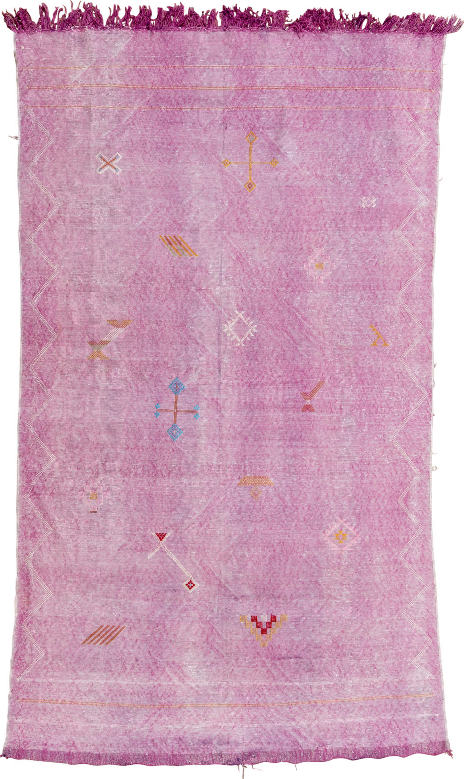 4' x 8' one-of-a-kind handmade vintage Cactus Kilim rug. Color palette: pink