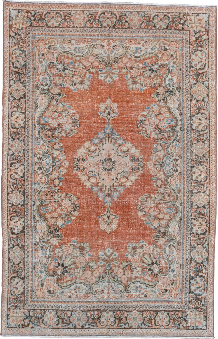 4' x 6' one-of-a-kind handmade vintage Mahal small size rug. Color palette: brown, dark gray, dim gray, gray, light gray