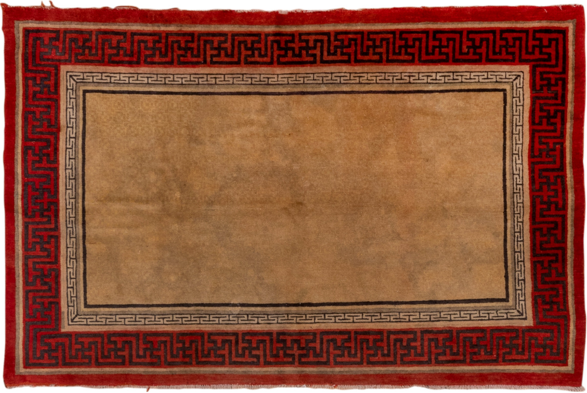 3' x 6' one-of-a-kind handmade vintage Chinese small size rug. Color palette: black, brown, dark red, fire brick, maroon