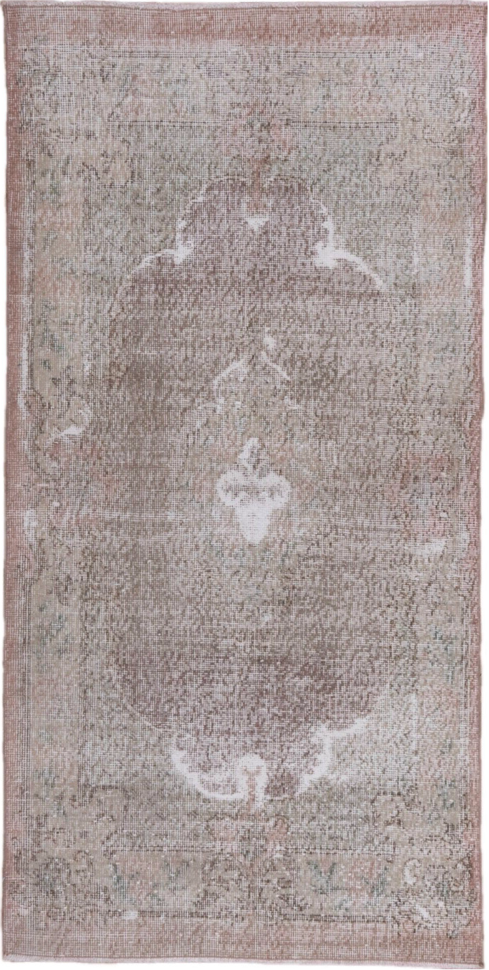 3' x 7' one-of-a-kind handmade vintage Oushak runner rug. Color palette: dark gray, dim gray, gainsboro, gray, light gray