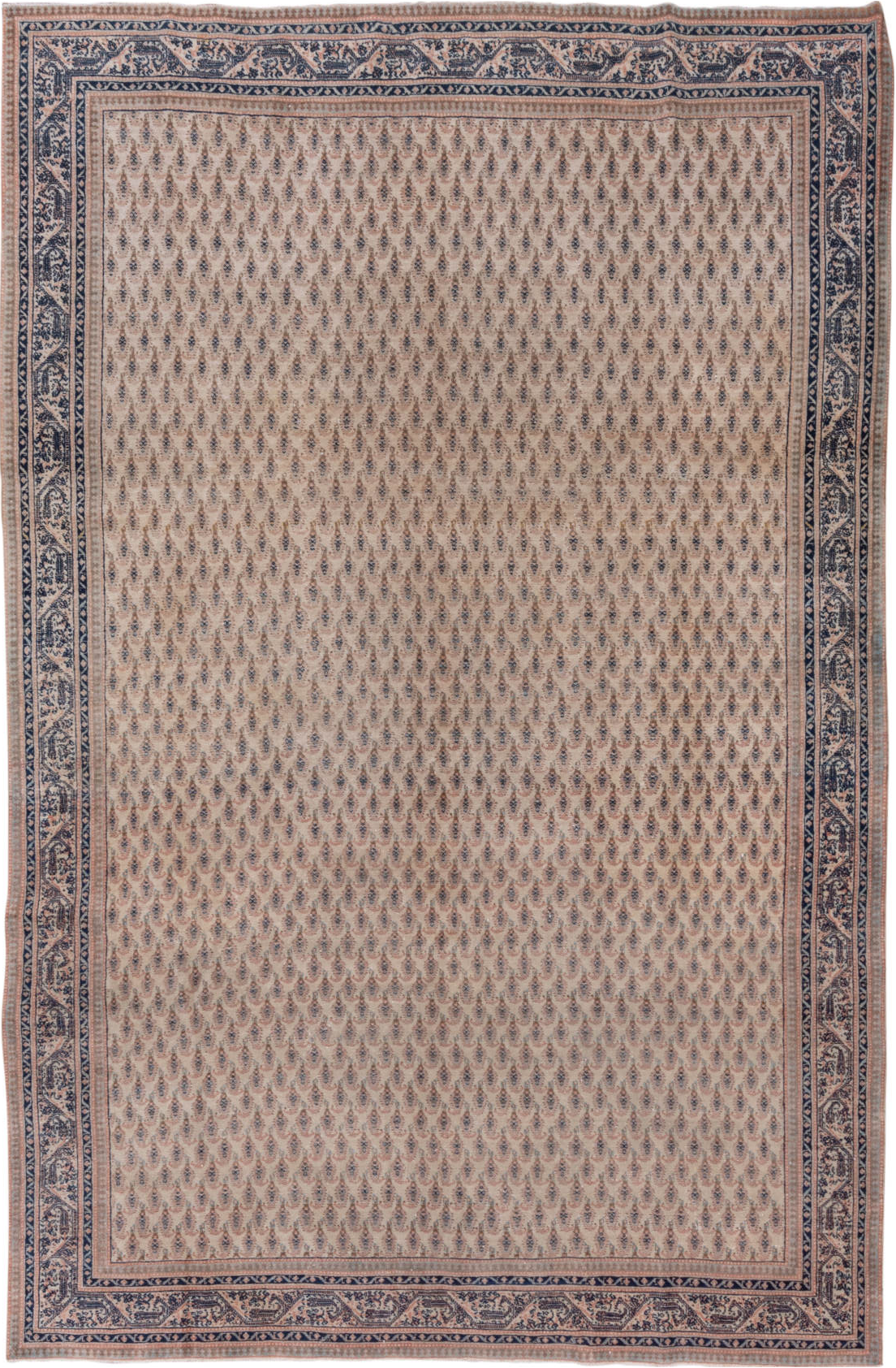 7' x 11' one-of-a-kind handmade vintage Sivas large size rug. Color palette: black, blue, brown, dark gray, dim gray, gray