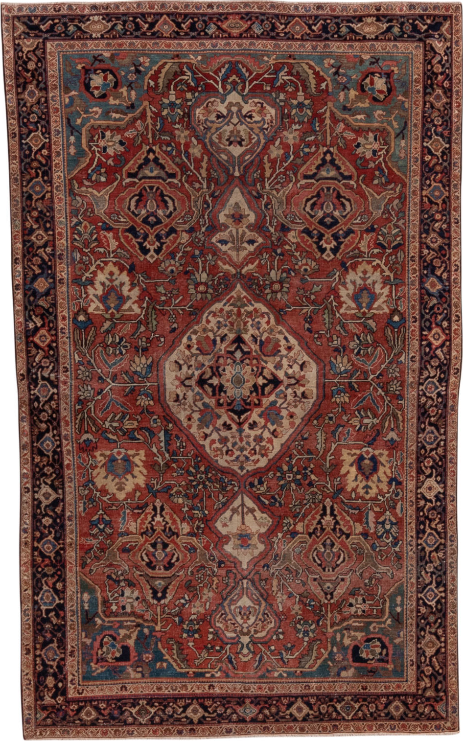 4' x 6' one-of-a-kind handmade vintage Far.Sarouk small size rug. Color palette: black, blue, brown, charcoal, gray
