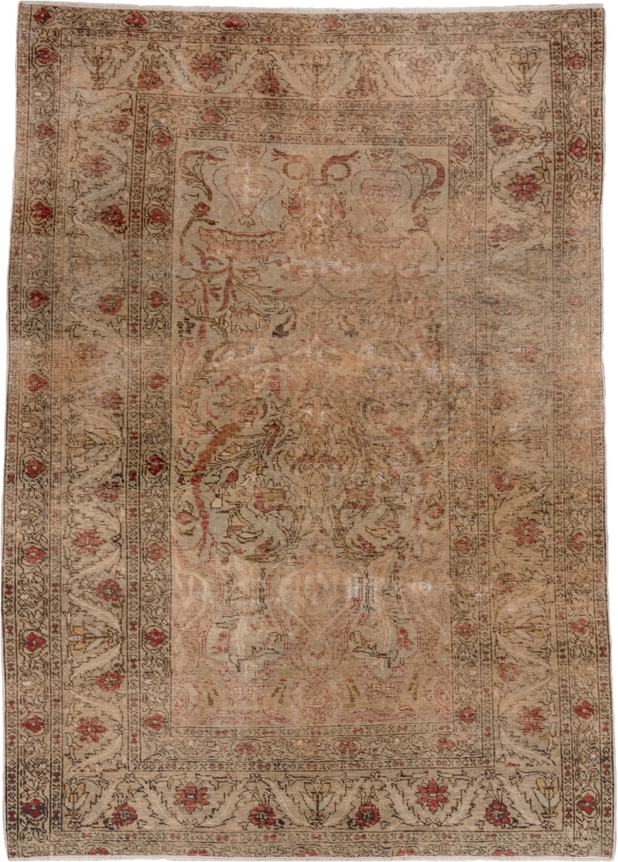 3' x 5' one-of-a-kind handmade vintage Kaisary small size rug. Color palette: brown, gray, light gray, off-white